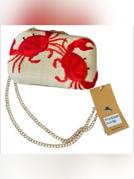 Tommy Bahama Handbags - Tommy Bahama Tik Tok Famous Viral Woven Crab Clutch Crossbody w/ Gold Chain NWT